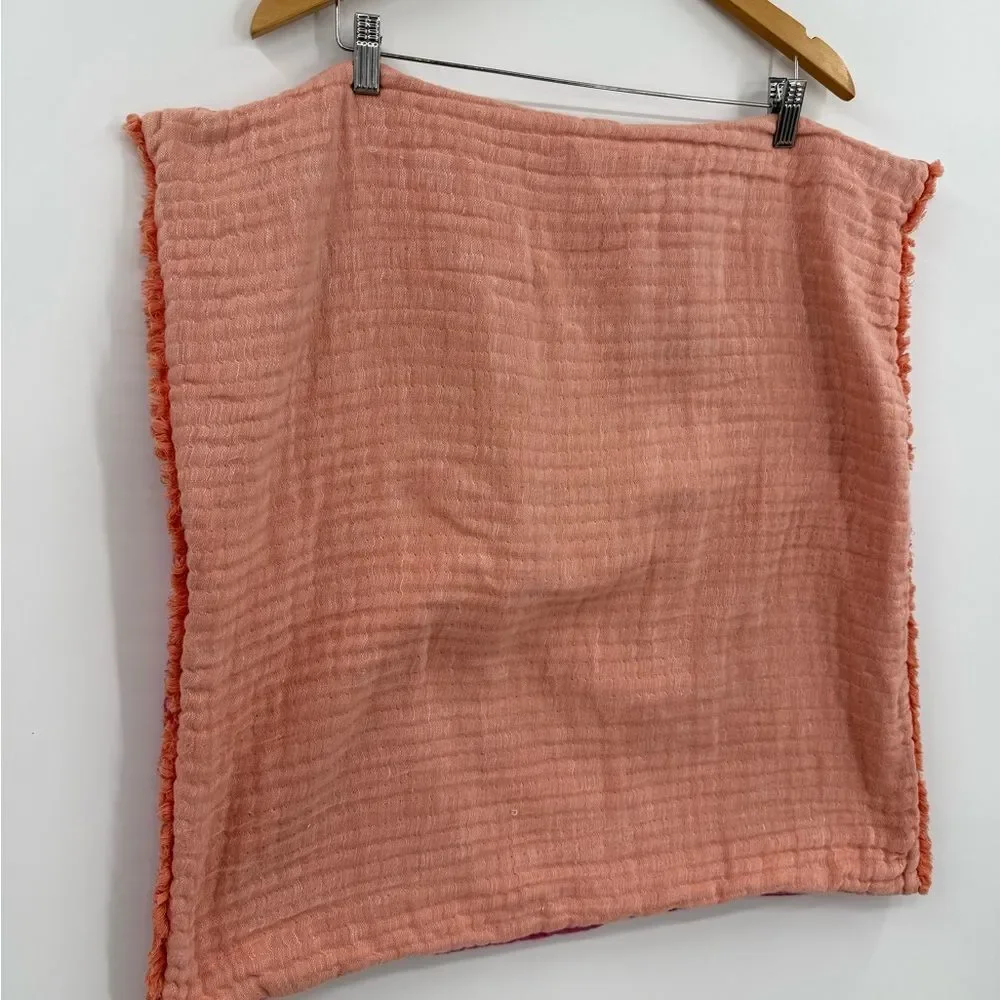 Anthropologie Home Reversible Linen Blend Fringe Pillow Cover Pink/Peach | 24x24